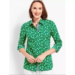 Talbots Classic Button Front Shirt in Ladybug Hearts Size M Business Casual!